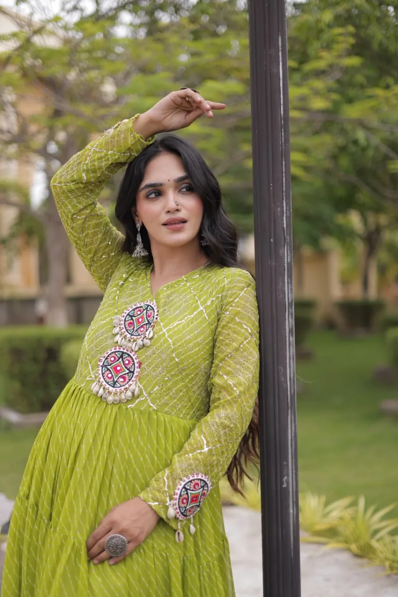 Ka 1275 Faux Georgette Laheriya Print Work Navratri Gown